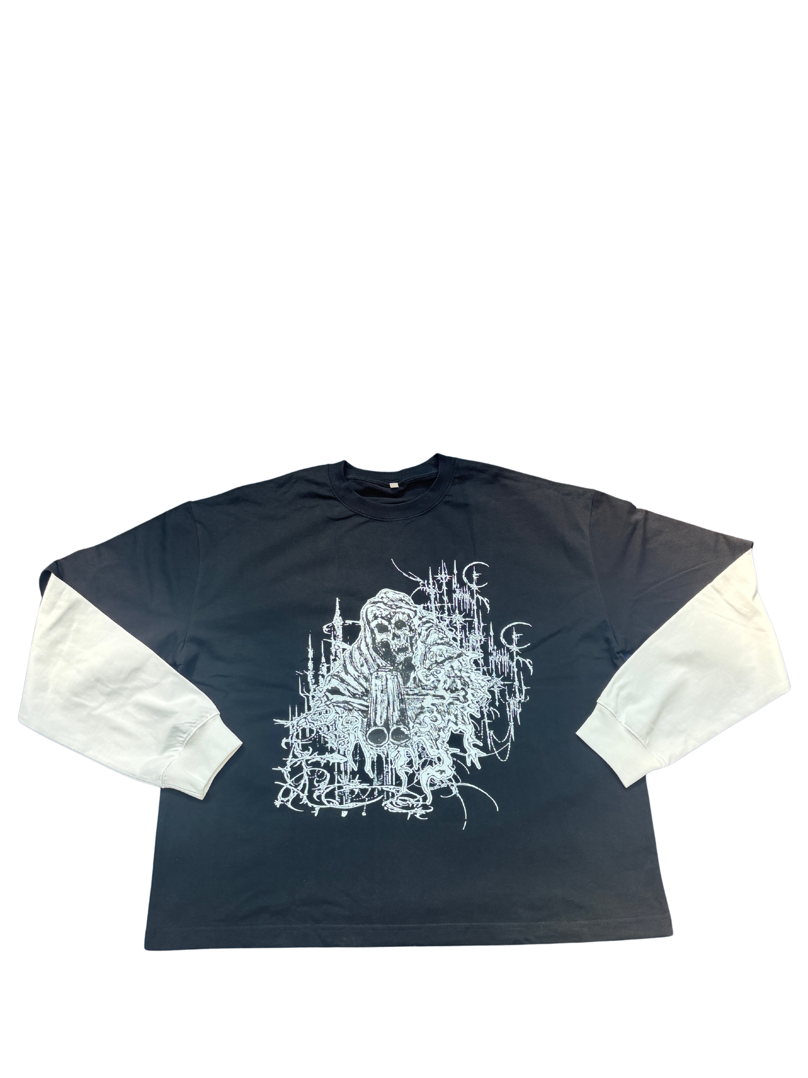 "Last Witness" Layered Contrast Sleeve Cotton T-Shirt