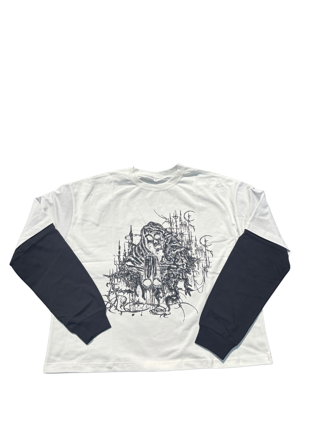 'Last Witness" Layered Contrast Sleeve Cotton T-Shirt