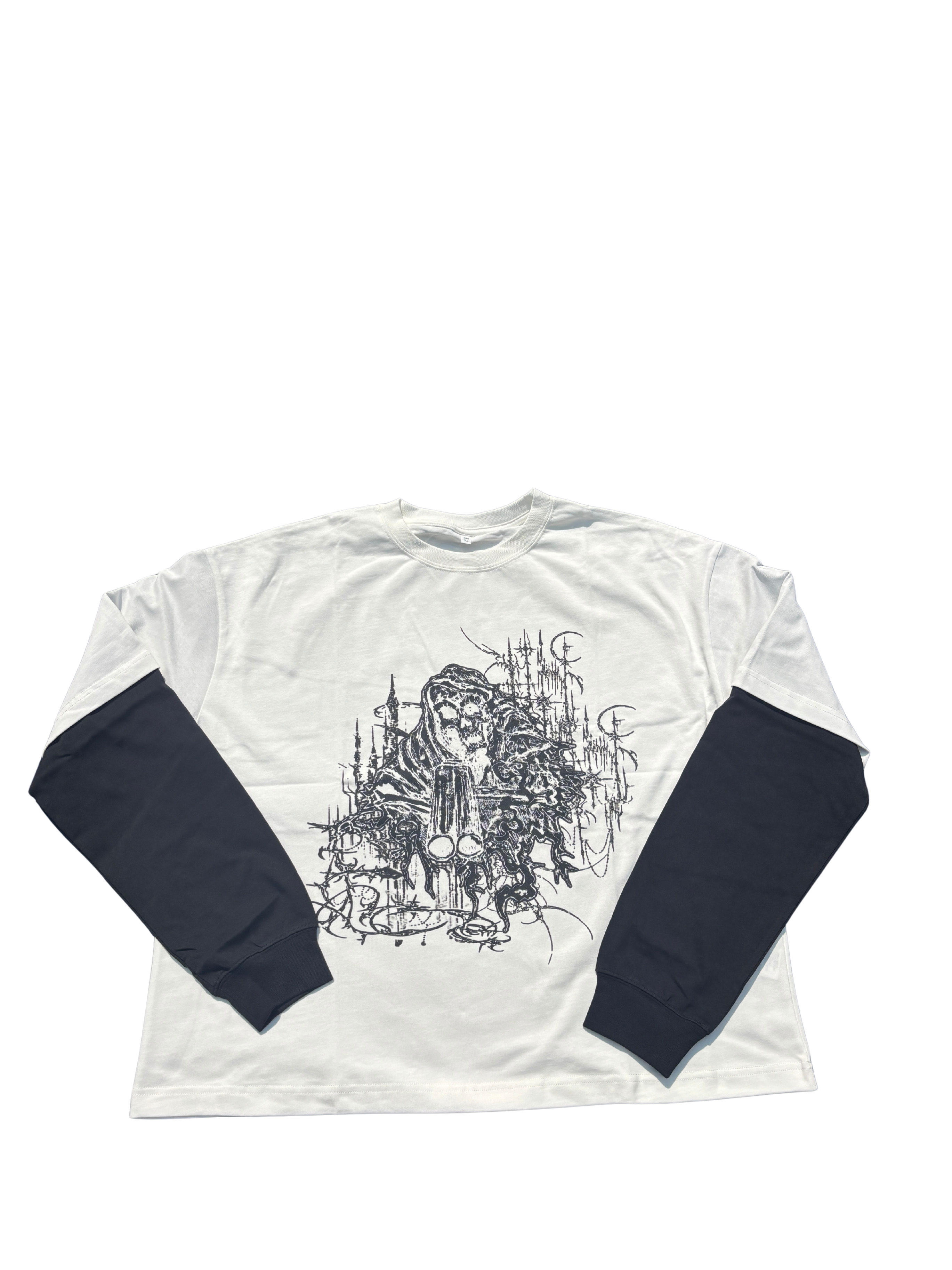 'Last Witness" Layered Contrast Sleeve Cotton T-Shirt
