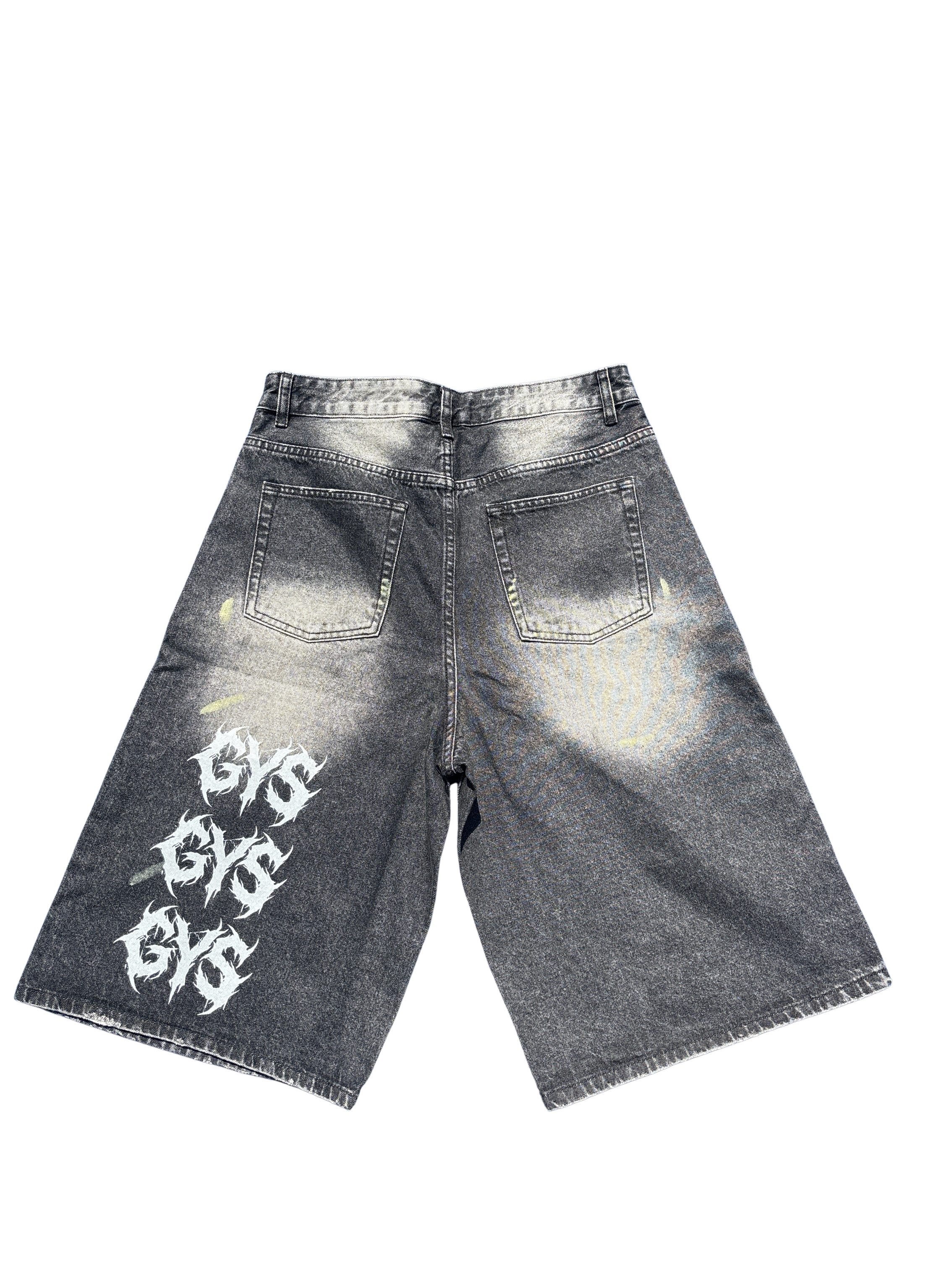 "GYS" Vintage Wash Wide Leg Denim Shorts