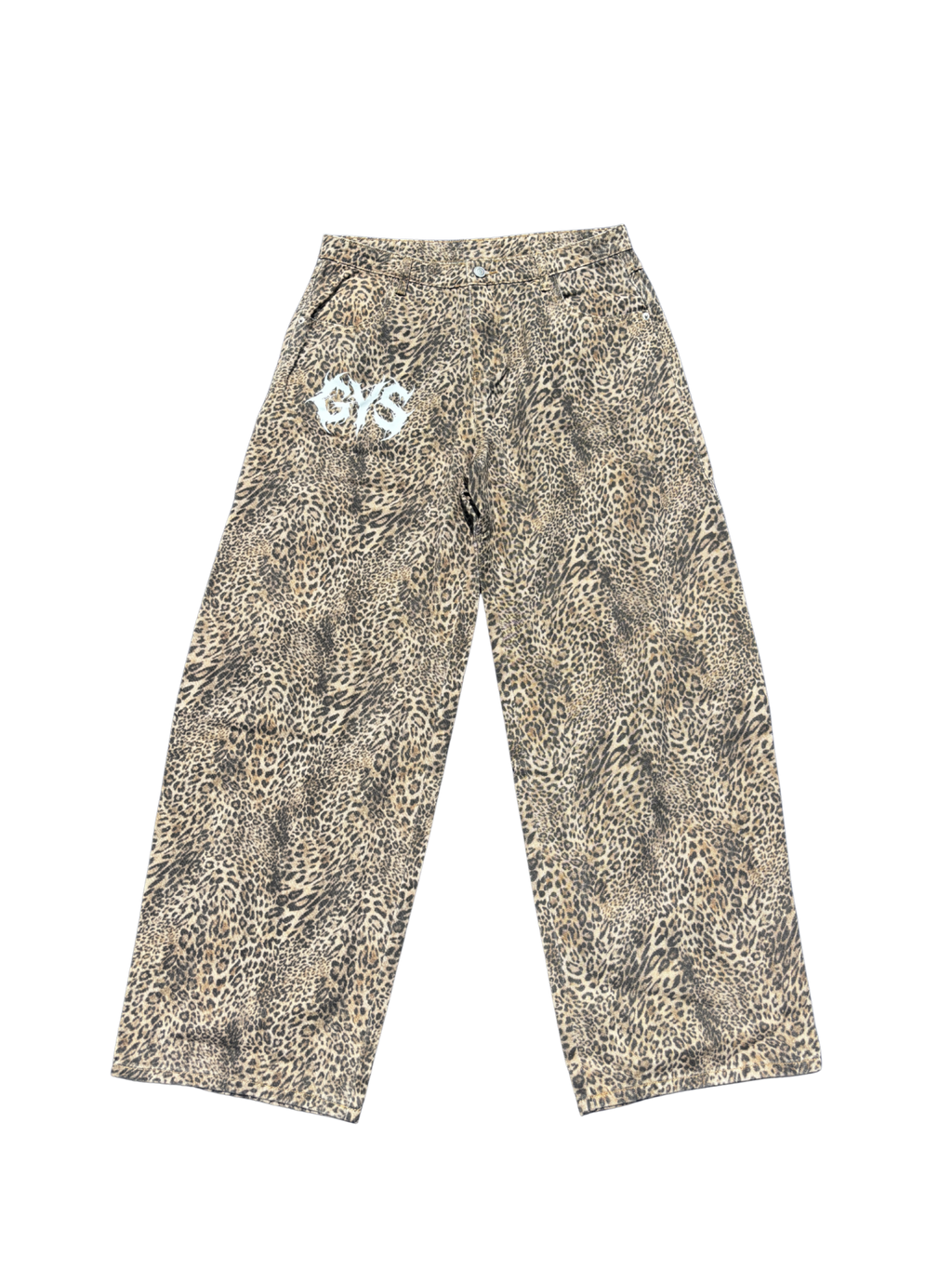 "GYS" Vintage Wash Leopard Wide Leg Jeans