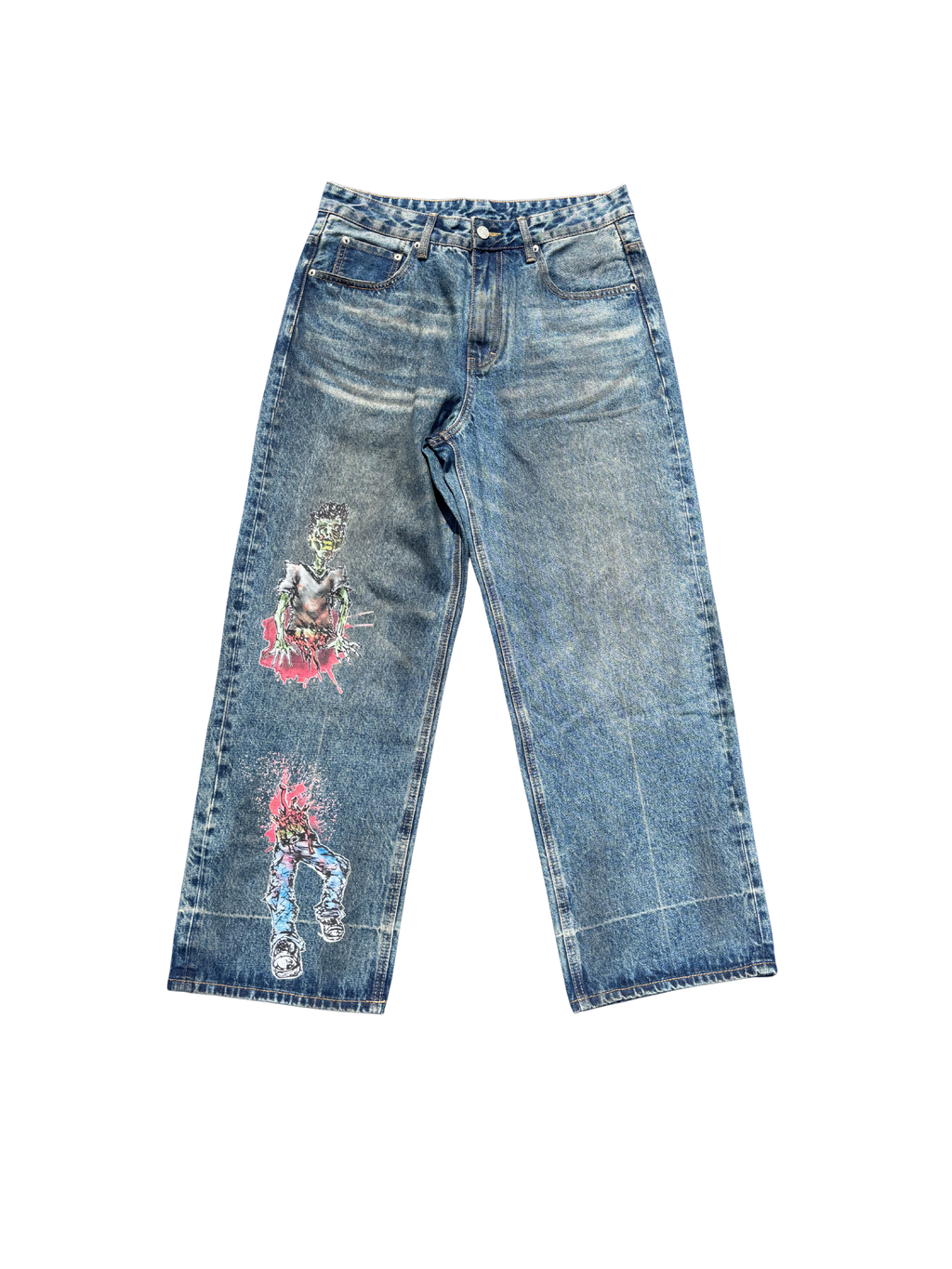 "GYS" Vintage Wash Baggy Denim Jeans