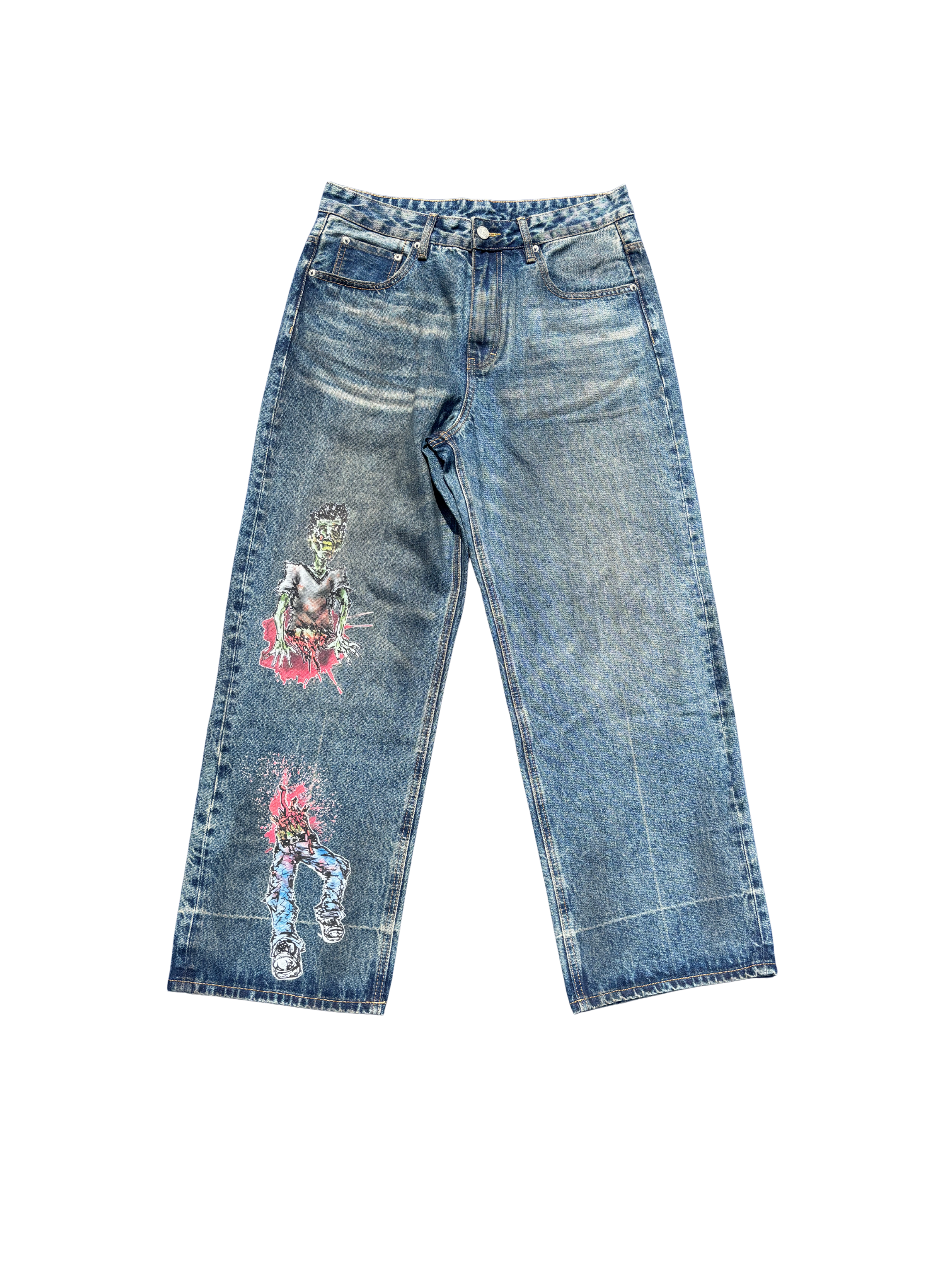 "GYS" Vintage Wash Baggy Denim Jeans