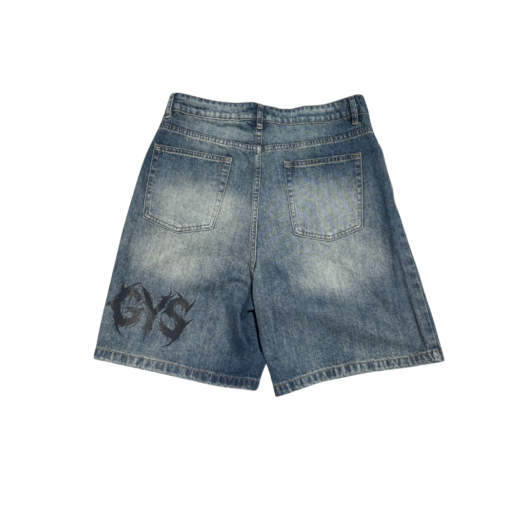 "GYS" Faded Distressed Denim Shorts