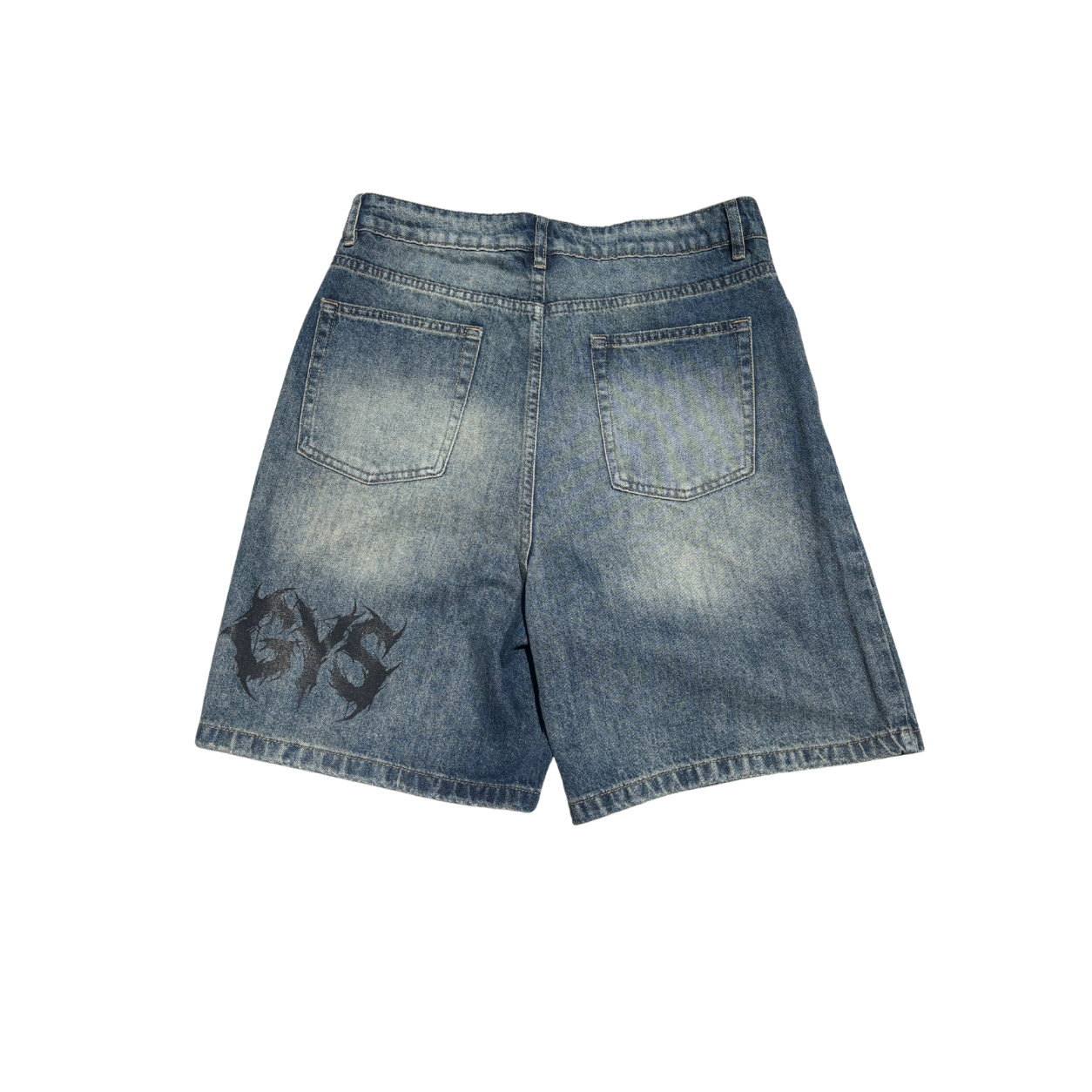 "GYS" Faded Distressed Denim Shorts