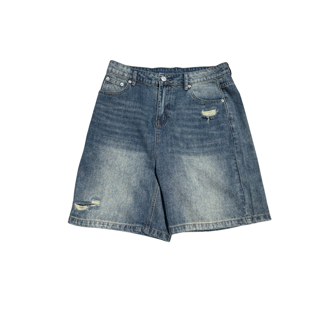 "GYS" Faded Distressed Denim Shorts